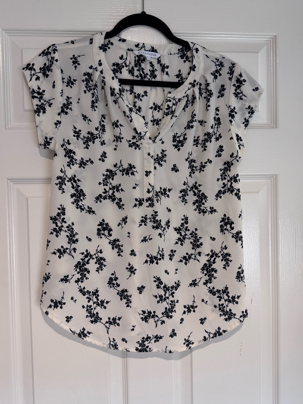 White Blouse with Black Floral Print